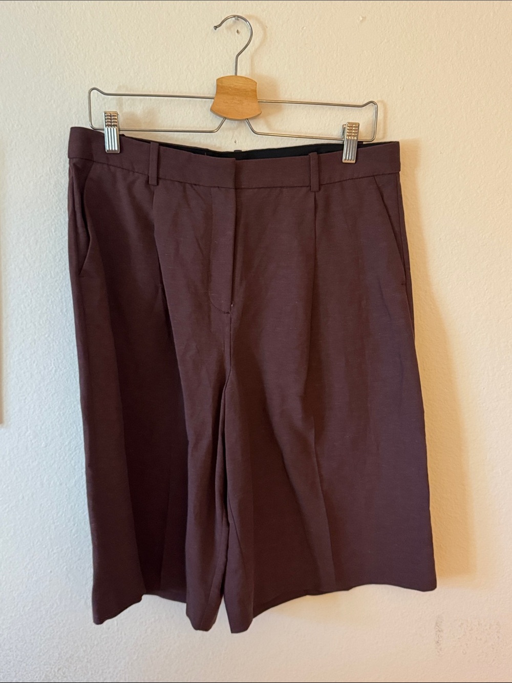 Mango Women's Tailored Maroon Pleated Bermuda Shorts